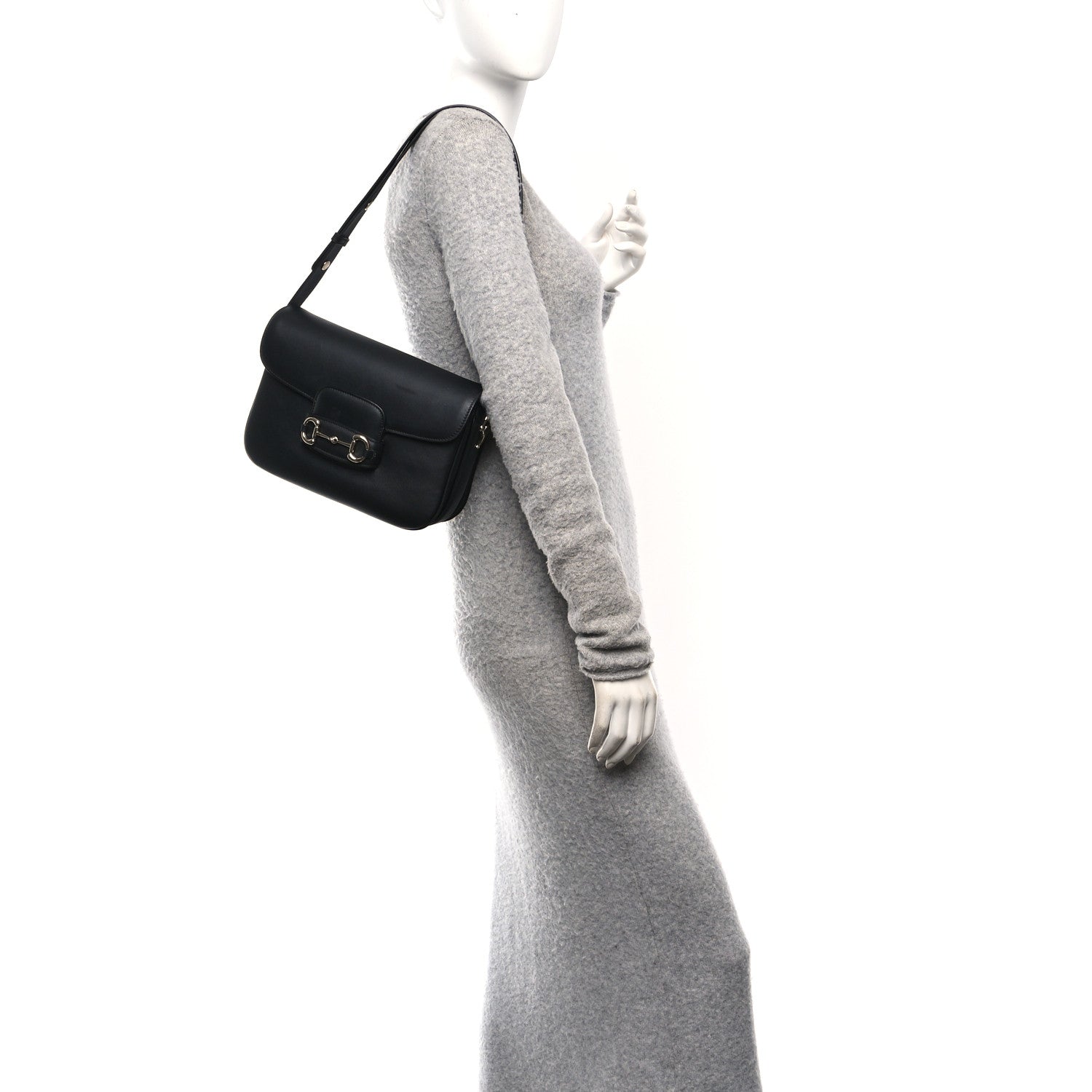 Arabella Calfskin Horsebit 1955 Soft Small Shoulder Bag Black