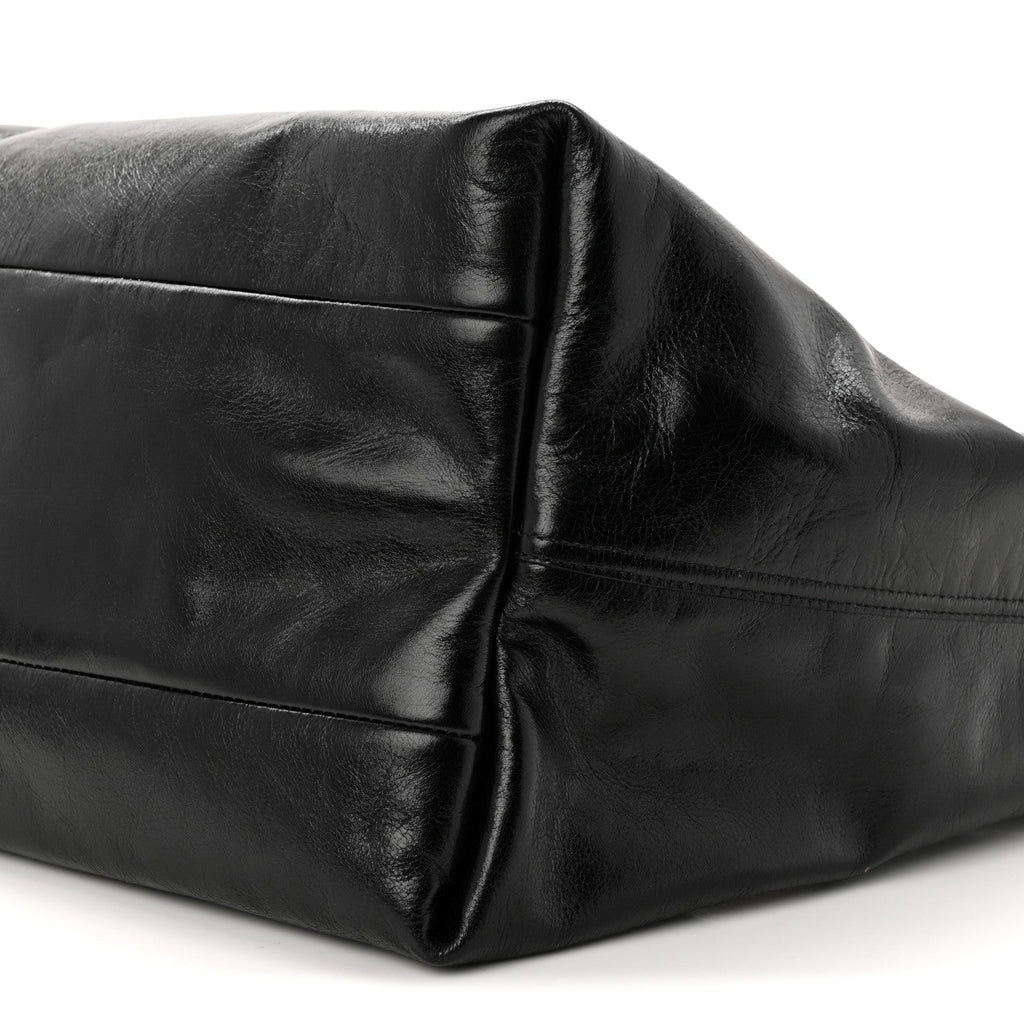 Soft Glossy Calfskin Large Giglio Tote Black