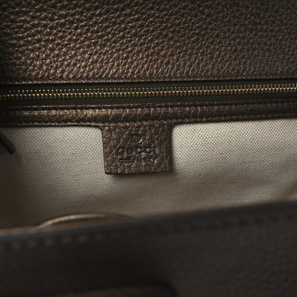 Metallic Calfskin Medium New Bamboo Top Handle Bag Bronze