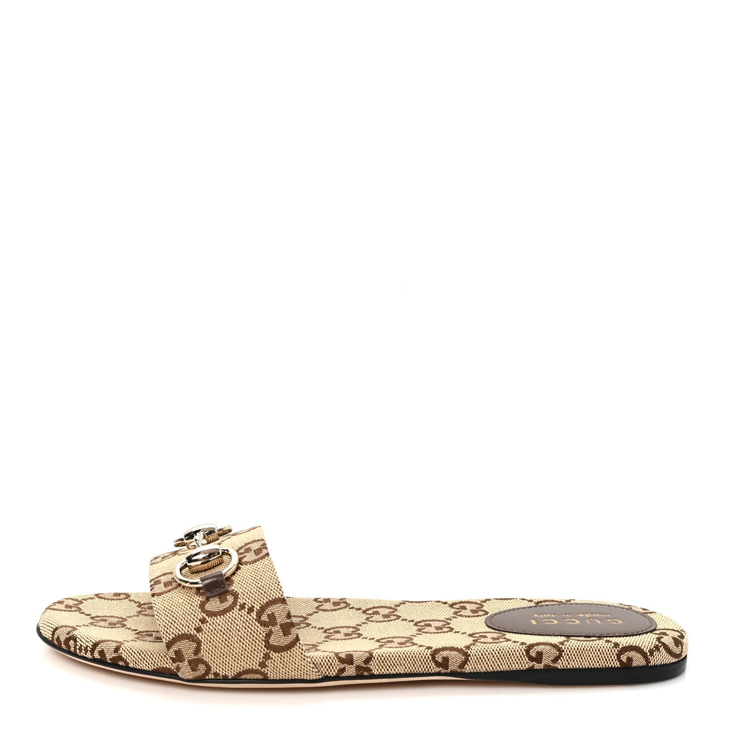 Monogram Horsebit Slide Sandals 37 Camel Ebony