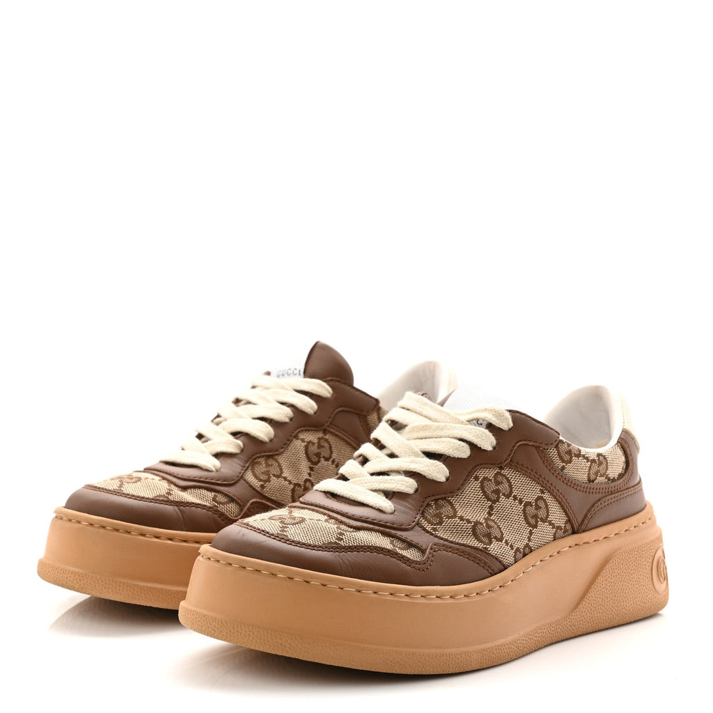 Calfskin GG Monogram Womens Platform 55mm Sneakers 35.5 Hezelnut Beige Ebony Mystic White