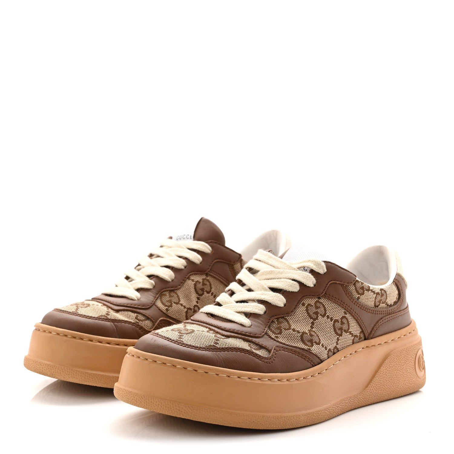 Calfskin GG Monogram Womens Platform 55mm Sneakers 35.5 Hezelnut Beige Ebony Mystic White