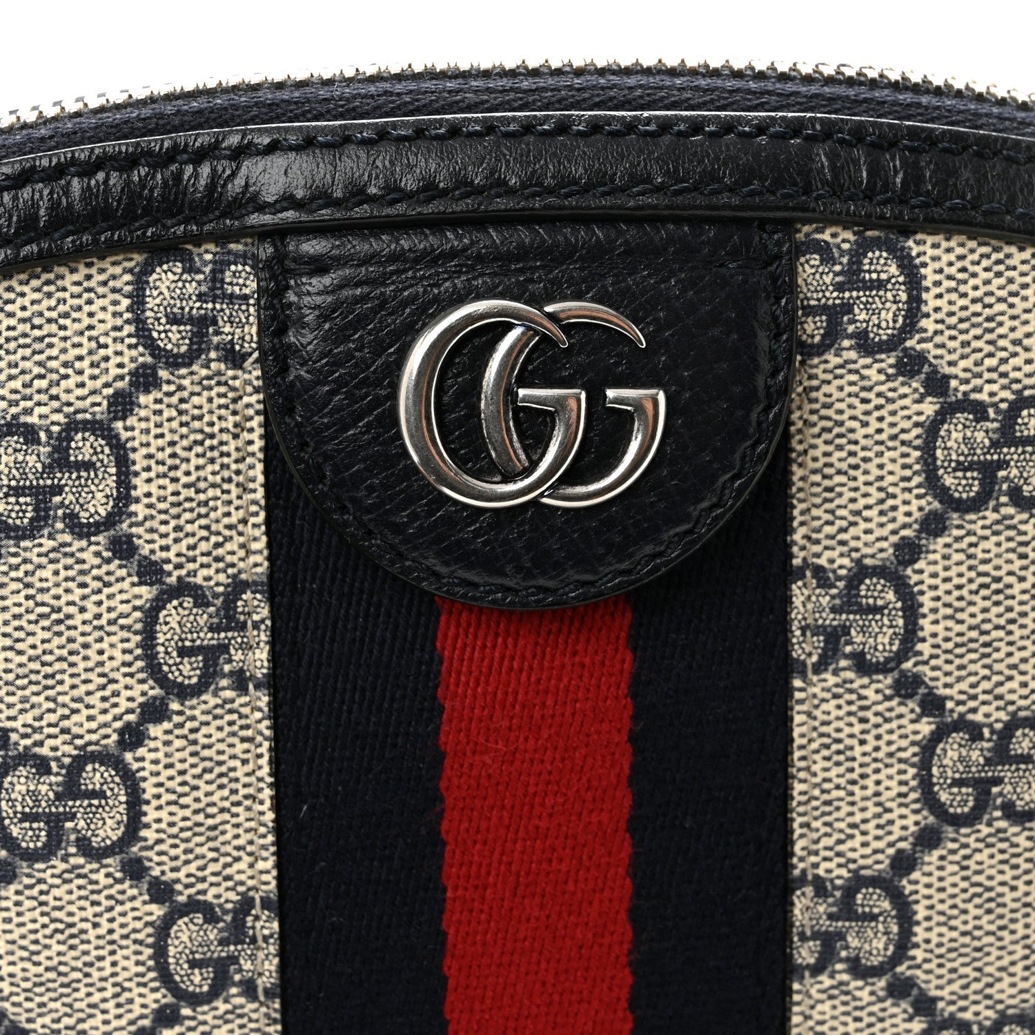 GG Supreme Monogram Textured Dollar Calfskin Web Small Ophidia Dome Shoulder Bag Beige Blue
