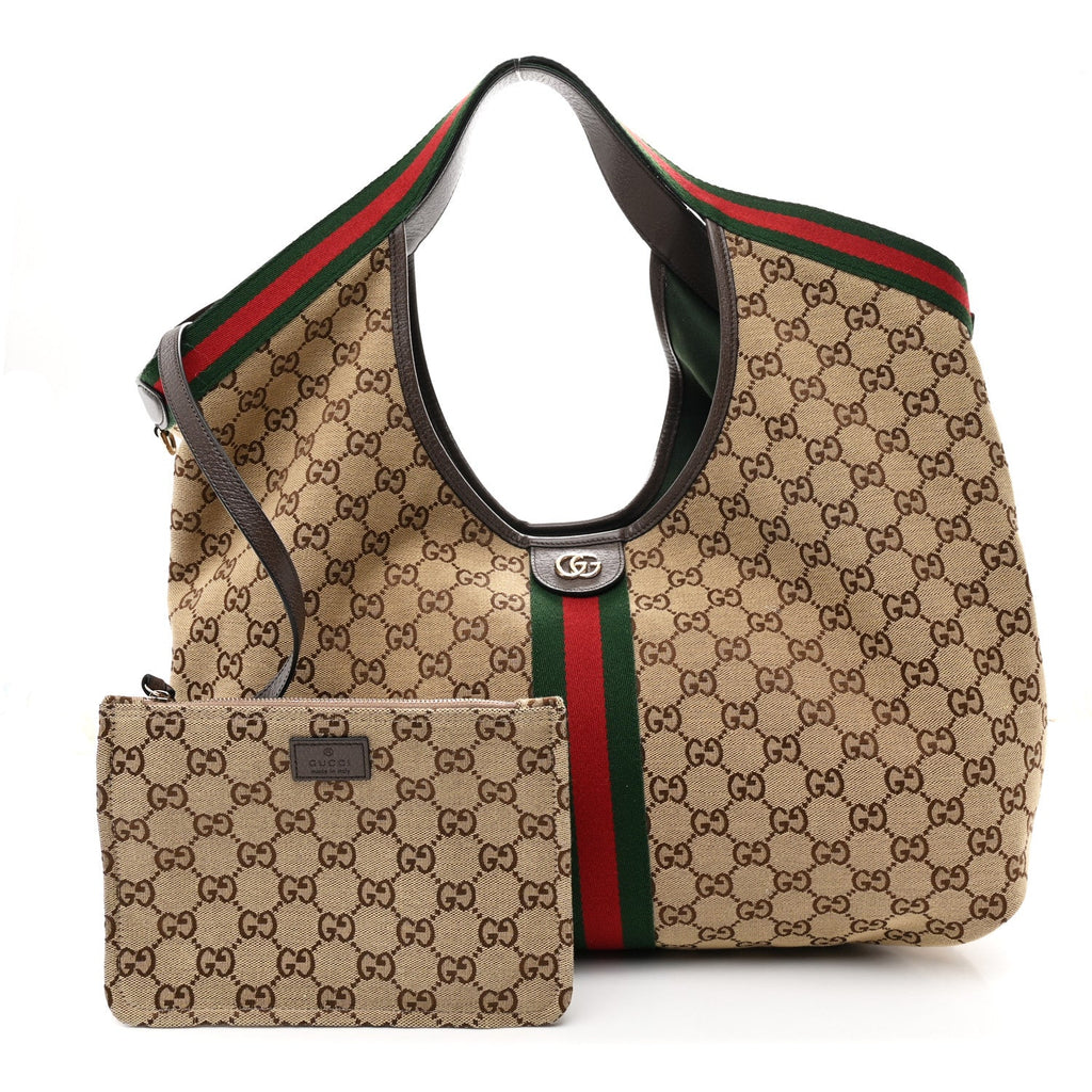 GG Monogram Web Large Giglio Tote Beige Brown