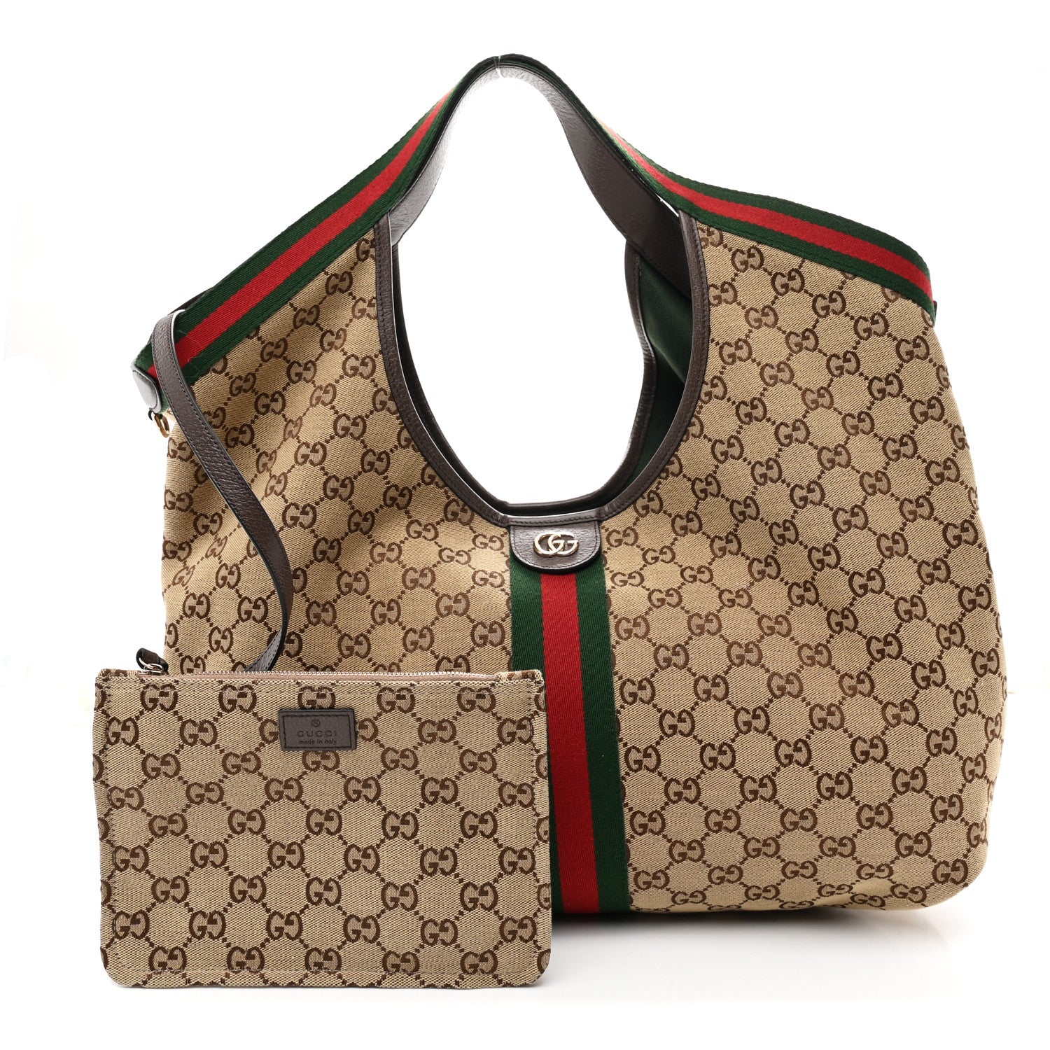 GG Monogram Web Large Giglio Tote Beige Brown