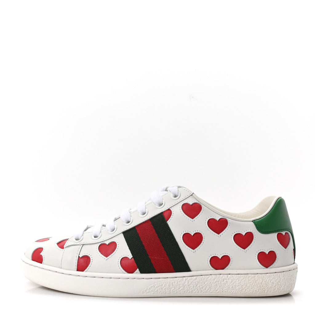 Calfskin Miro Soft Web Heart Cut Out Womens Ace Sneakers 36.5 White Light Hibiscus Red New Shamarock