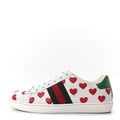 Calfskin Miro Soft Web Heart Cut Out Womens Ace Sneakers 36.5 White Light Hibiscus Red New Shamarock