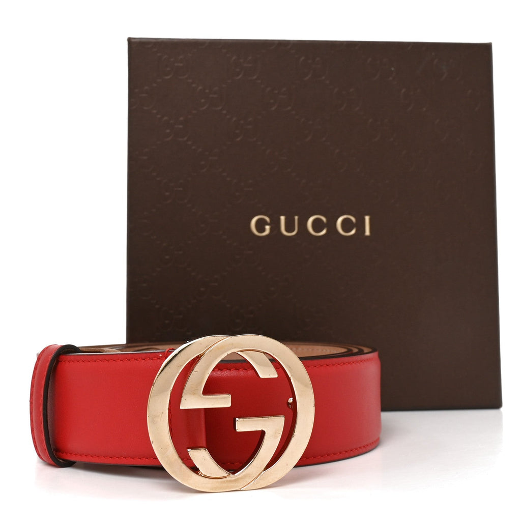 Guccissima Signature Interlocking G 37mm Belt 105 42 Hibiscus Red