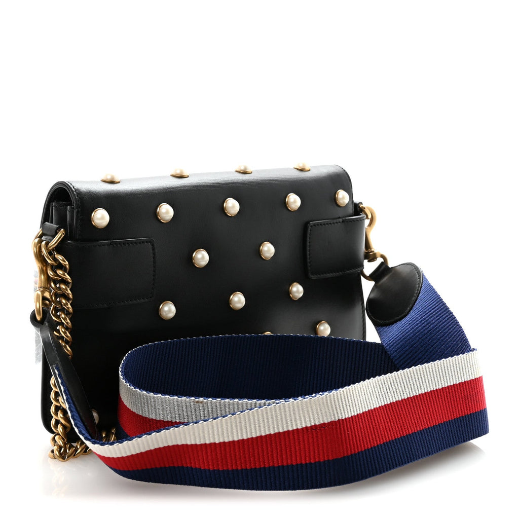 Nappa Pearl Studded Mini Queen Margaret Broadway Shoulder Bag Black