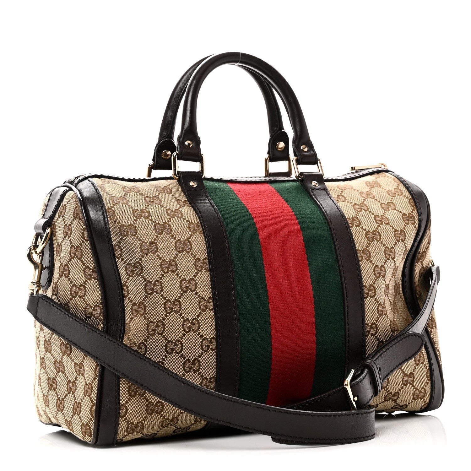 Monogram Selleria Calfskin Vintage Web Medium Boston Beige Ebony Cocoa