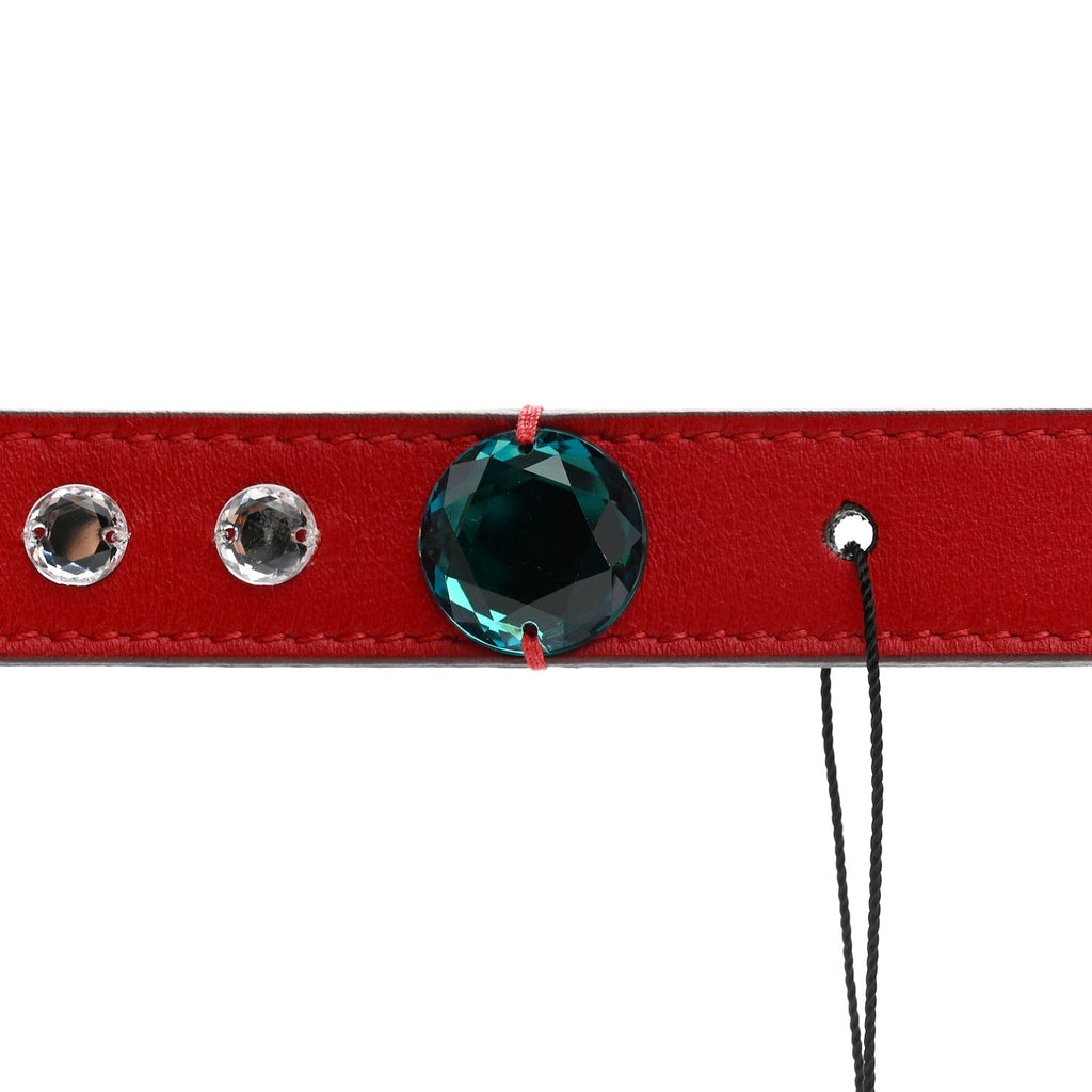 Calfskin Crystal Embellished Double G Belt 75 30 Hibiscus Red