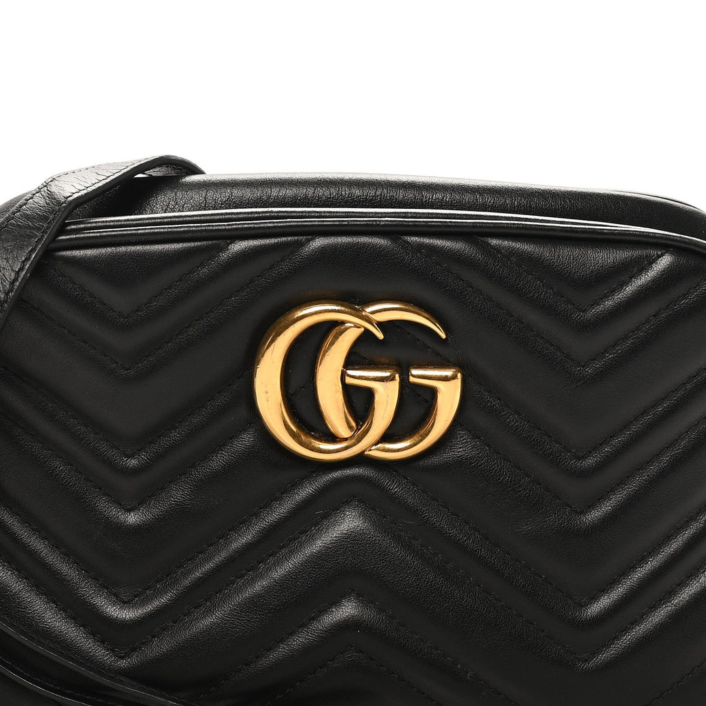 Calfskin Matelasse Small GG Marmont Chain Shoulder Bag Black