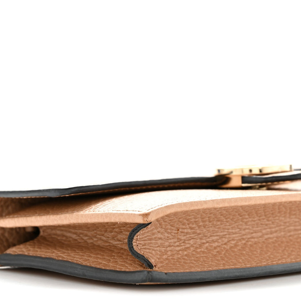 Dollar Calfskin Interlocking G Chain Wallet Camelia