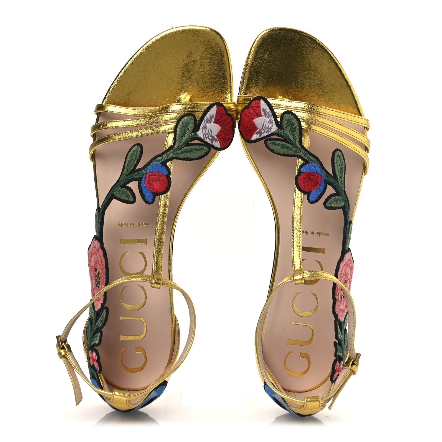 Metallic Nappa Ophelia T-Strap Flat Sandals 36 Gold