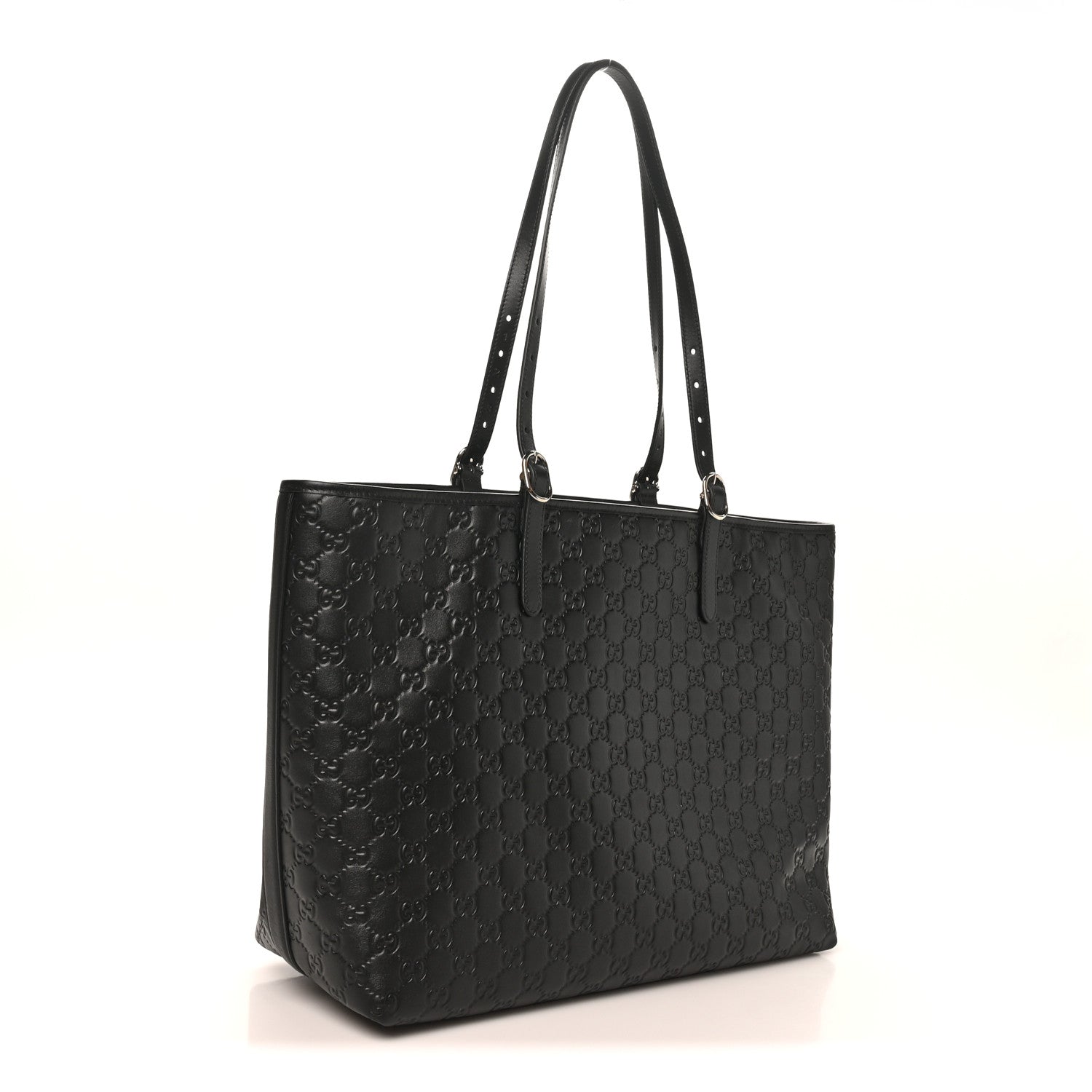 GG Calfskin Embossed Emblem Large Tote Bag Black
