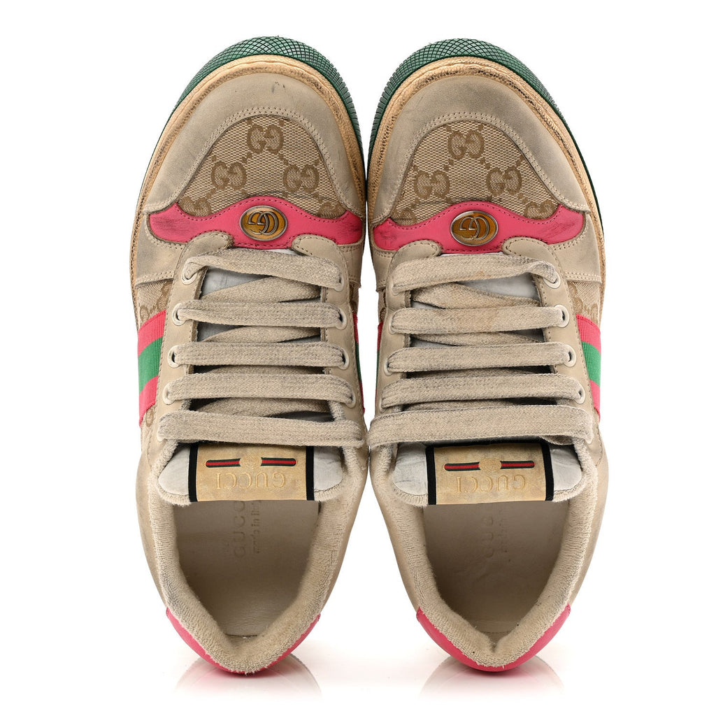 GG Monogram Nubuck Web Womens Screener Sneakers 38 New Sand Dusty Milk Pink