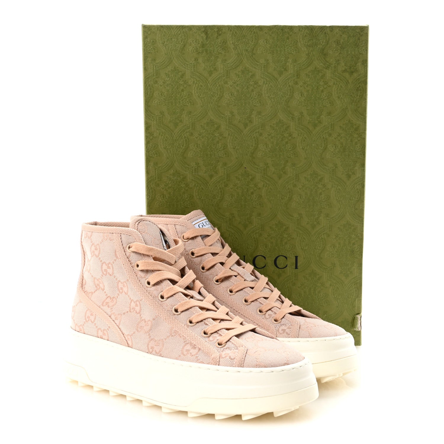 New Canvas GG Monogram Womens Tennis 1977 High Top 55mm Platform Sneakers 39 Skin Rose Dark Skin Rose