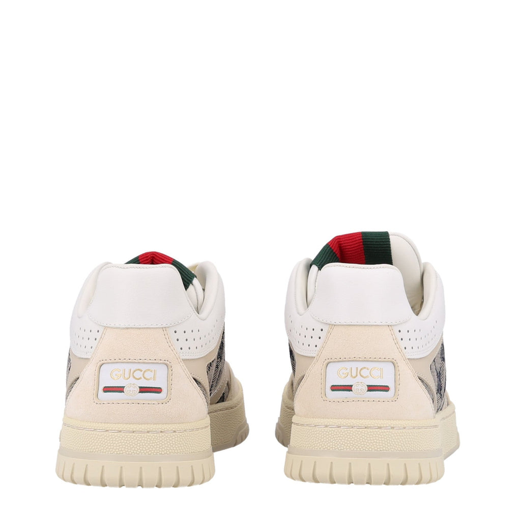 Calfskin Suede GG Monogram Re-Web Womens Sneakers 38.5 White Beige Ebony