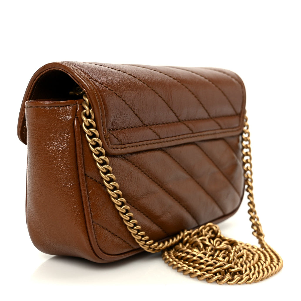 Azalea Calfskin Matelasse Diagonal Super Mini GG Marmont Shoulder Bag Cuir