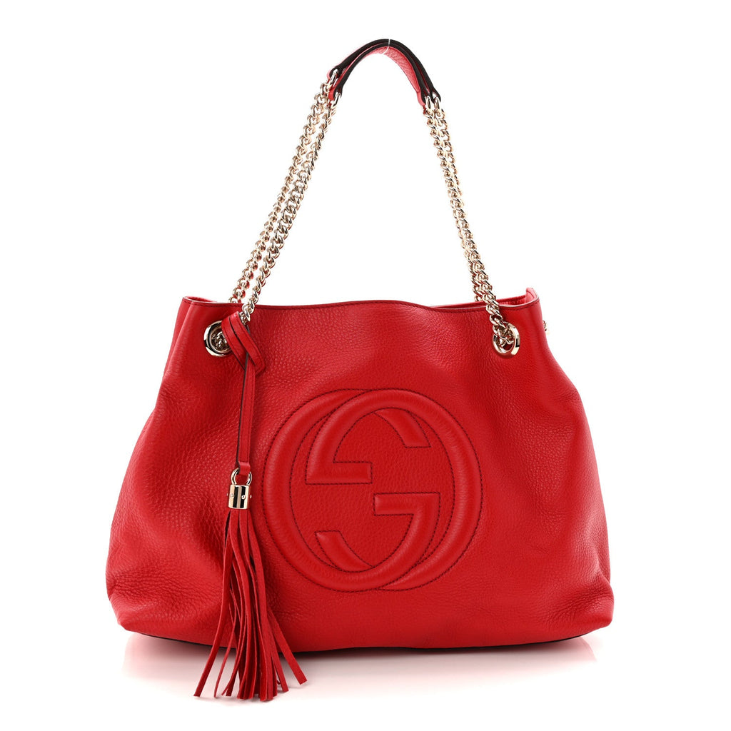 Pebbled Calfskin Medium Soho Chain Shoulder Bag Tabasco Red