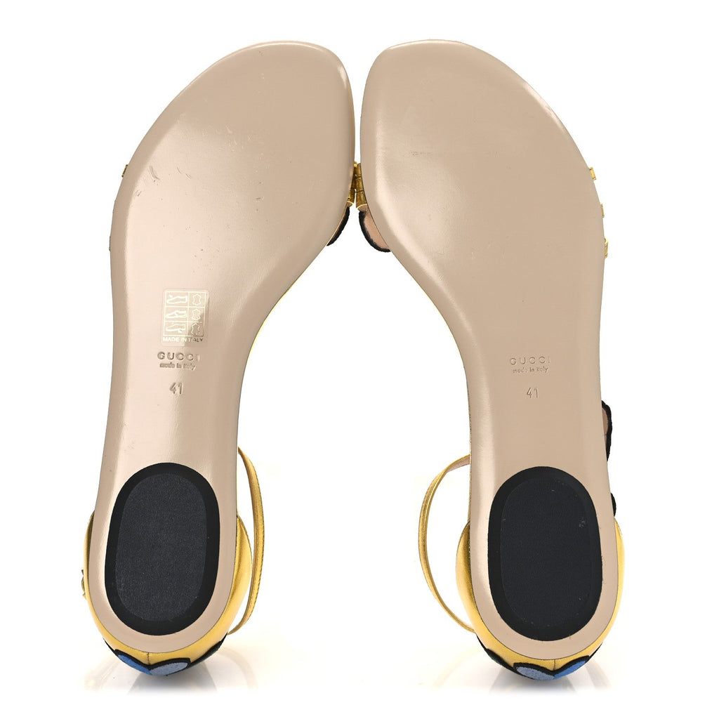 Metallic Nappa Ophelia T-Strap Flat Sandals 36 Gold