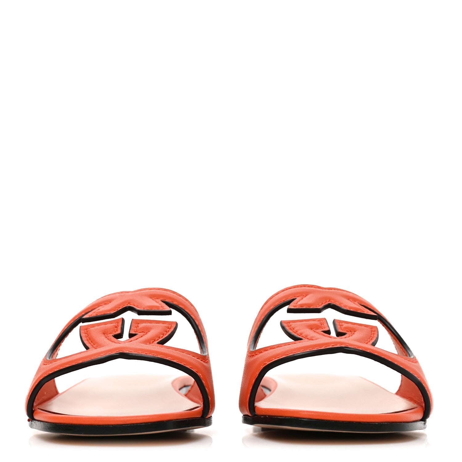 Cosmos Softy Calfskin Interlocking G Cut Out Slide Sandals 35.5 Deep Orange