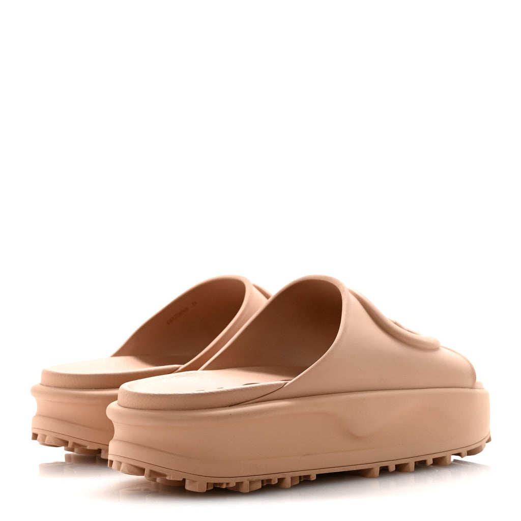 Soft Rubber Mens Interlocking G Platform 42mm Slide Sandals 9 Vintage Camel