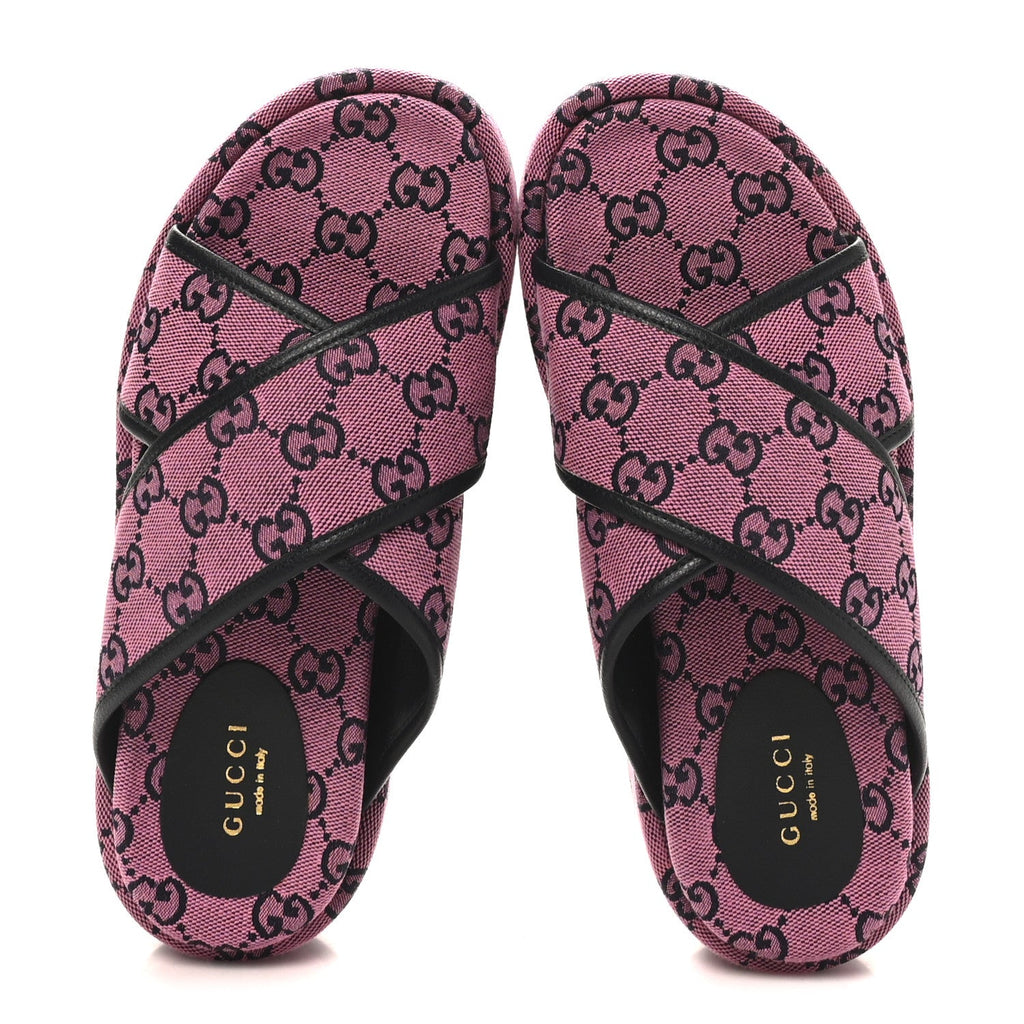 Monogram Multicolor Criss Cross Platform Slide Sandals 36.5 Pink Blue
