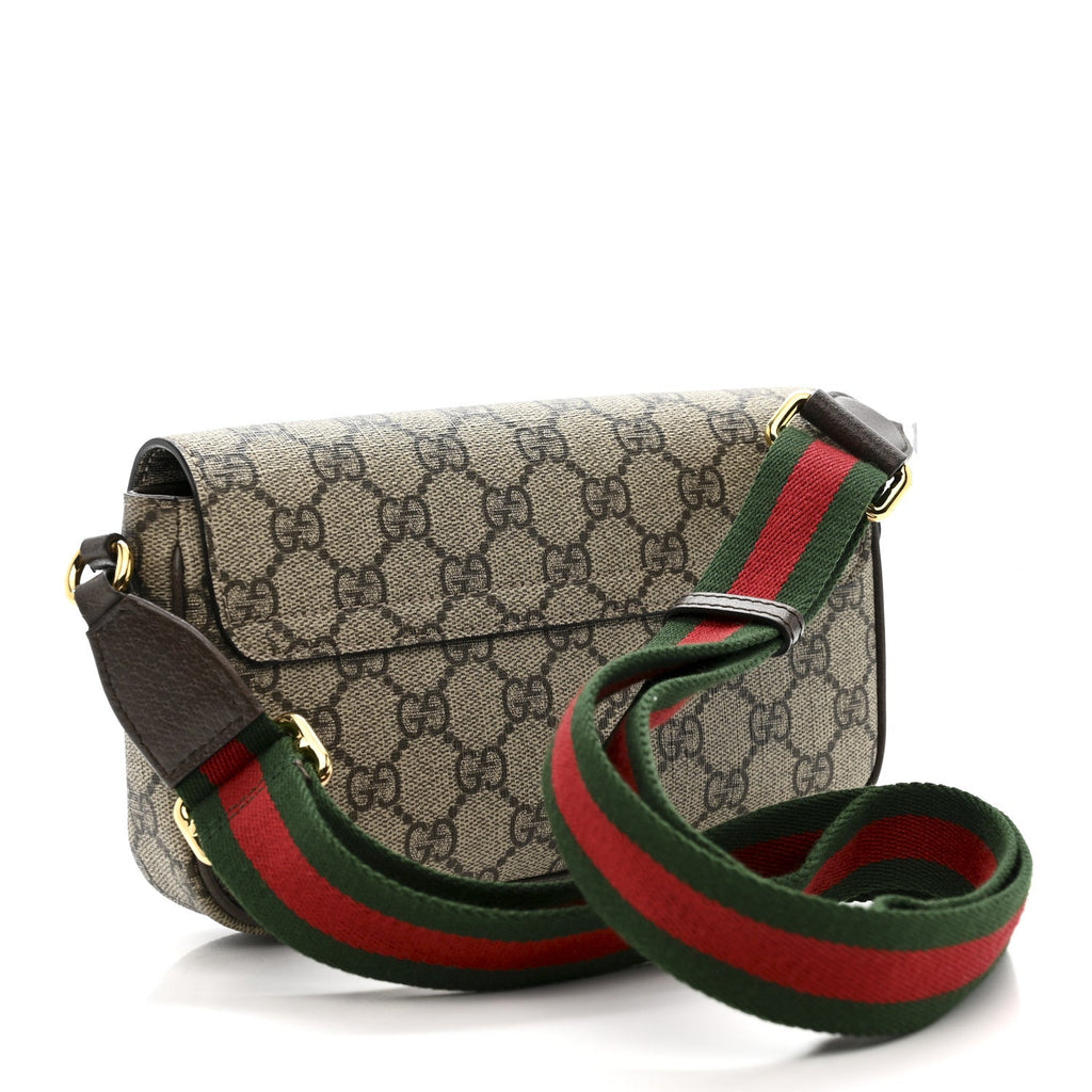 GG Supreme Monogram Textured Dollar Calfskin Web Mini Ophidia Envelope Shoulder Bag Beige Ebony New Acero