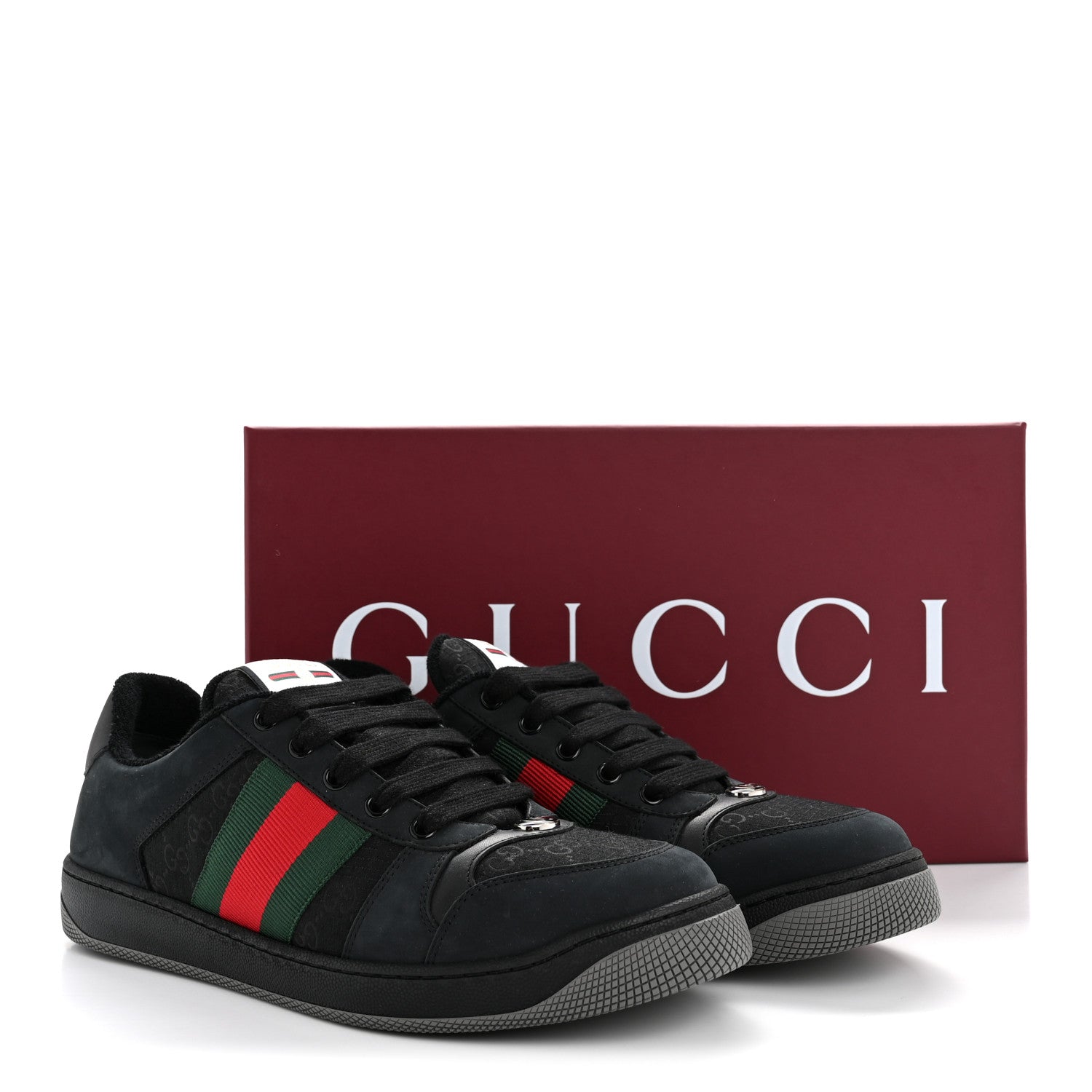Calfskin Nylon GG Monogram Calfskin Web Mens Screener Sneakers 8.5 Black
