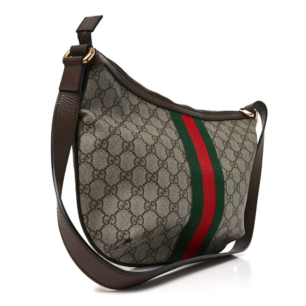 GG Supreme Monogram Web Small Ophidia Half Moon Hobo Brown