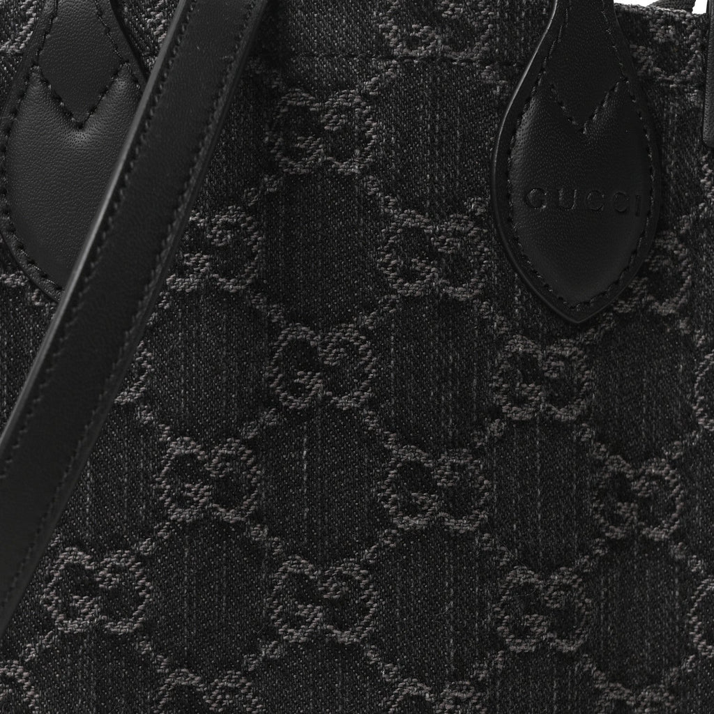 Denim GG Monogram Calfskin Mini Ophidia Tote Bag Black