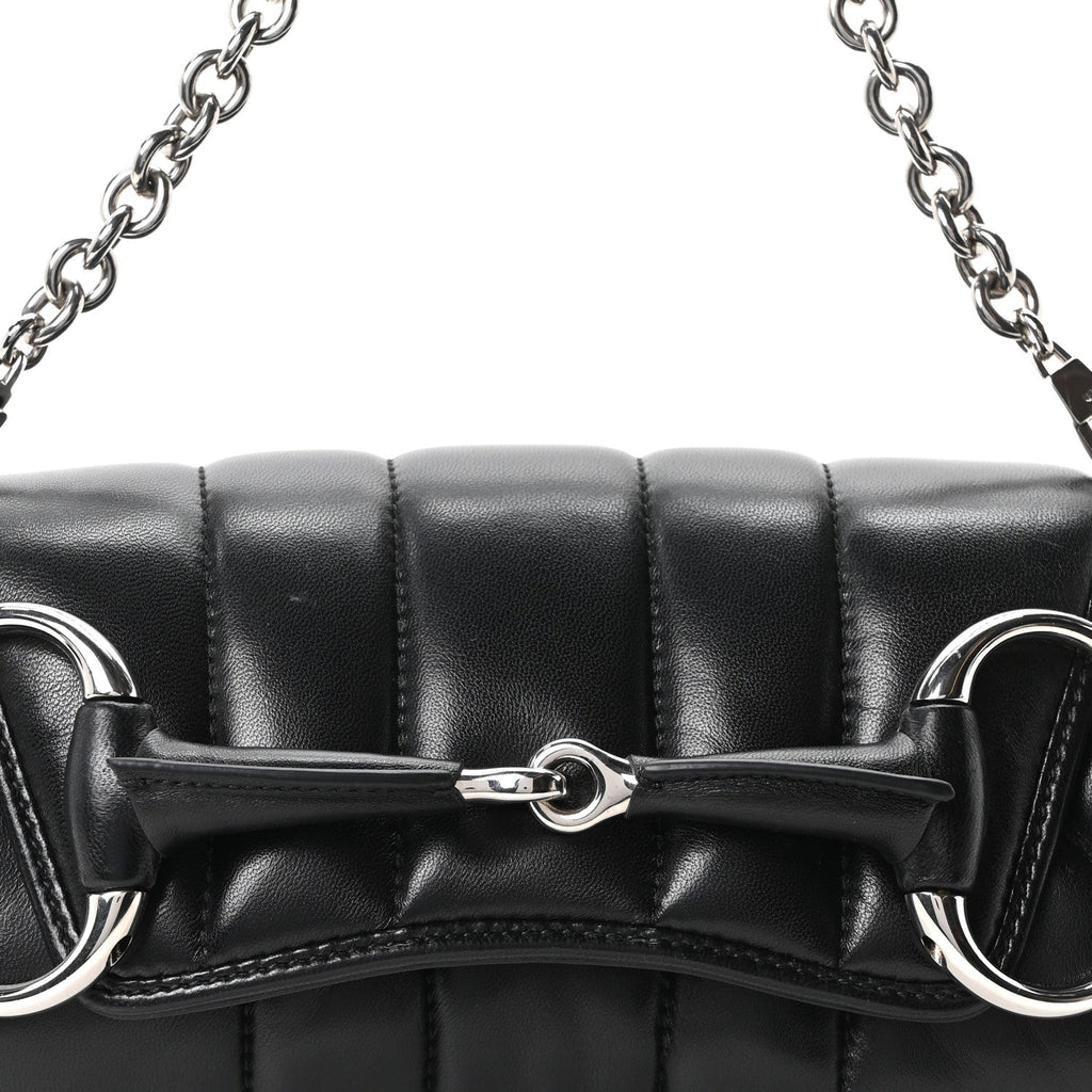 Nappa Vertical Matelasse Small Maxi Horsebit Chain Shoulder Bag Black