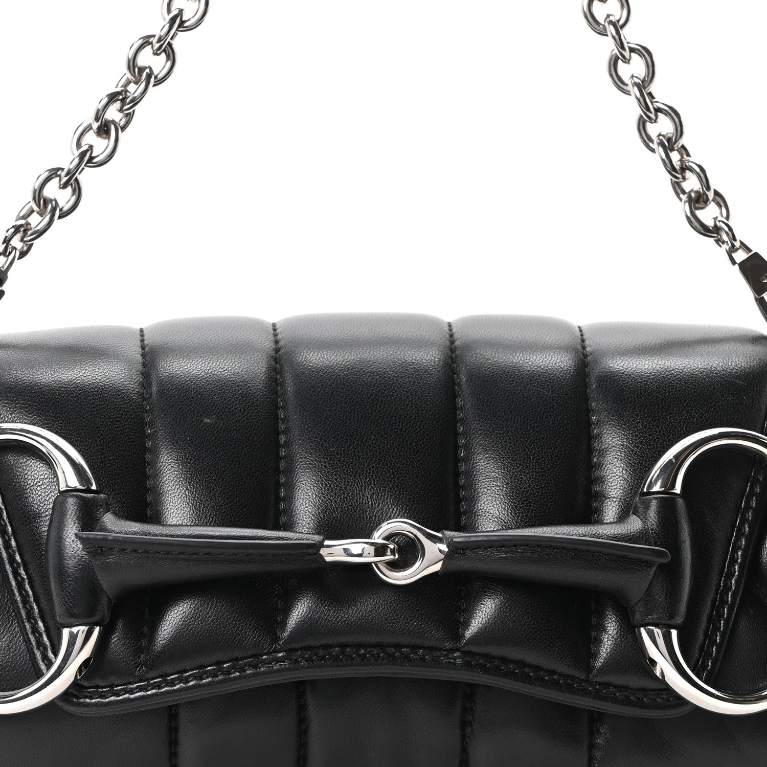 Nappa Vertical Matelasse Small Maxi Horsebit Chain Shoulder Bag Black