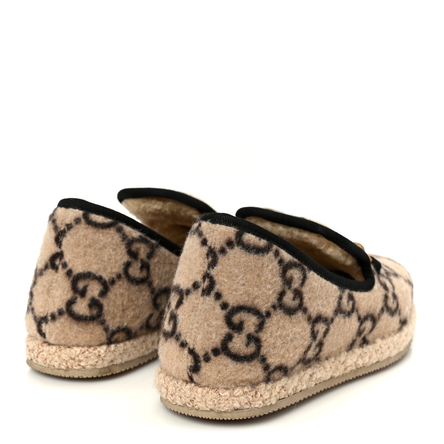 Covered Wool GG Monogram Womens Fria Horsebit Loafers 35.5 Beige Ebony Black Butterscotch
