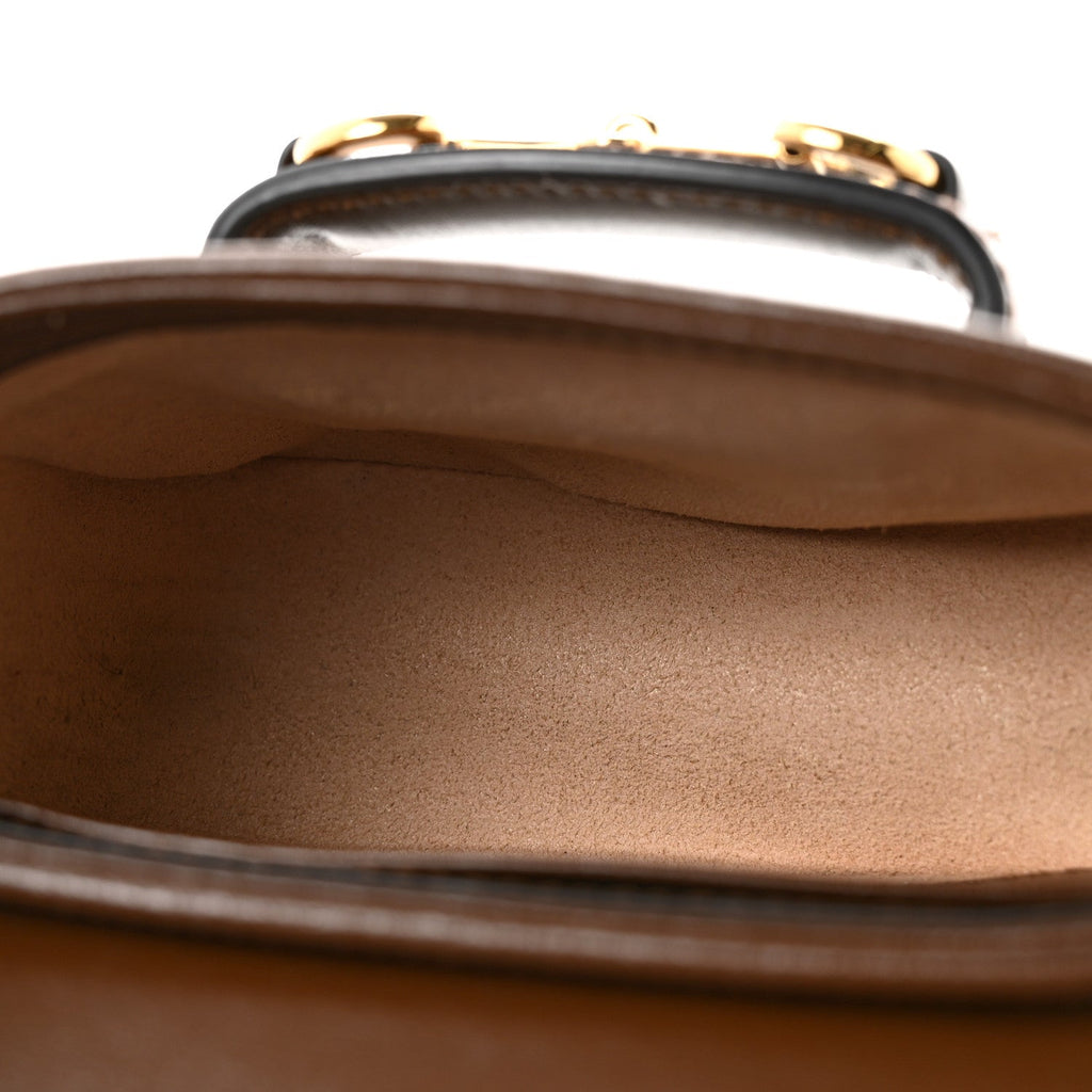 GG Supreme Monogram Azalea Calfskin Web Horsebit 1955 Wallet On Strap Beige Ebony Brown Sugar