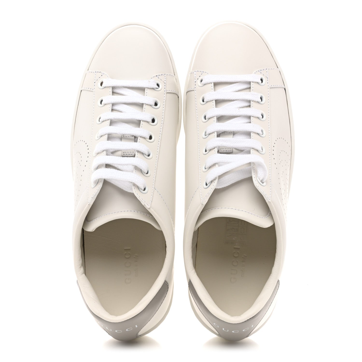 Calfskin Interlocking G Perforated Womens Ace Sneakers 37.5 White Grey Sky