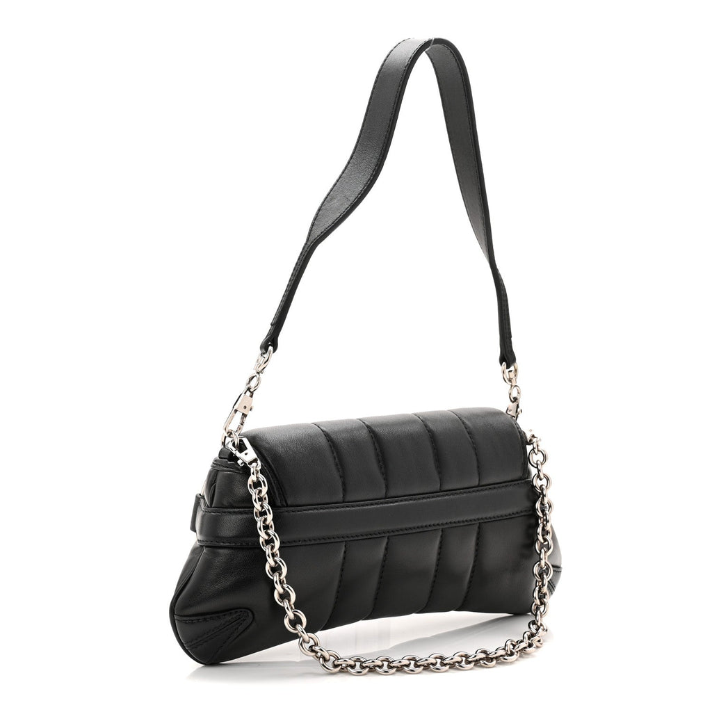 Nappa Vertical Matelasse Small Maxi Horsebit Chain Shoulder Bag Black