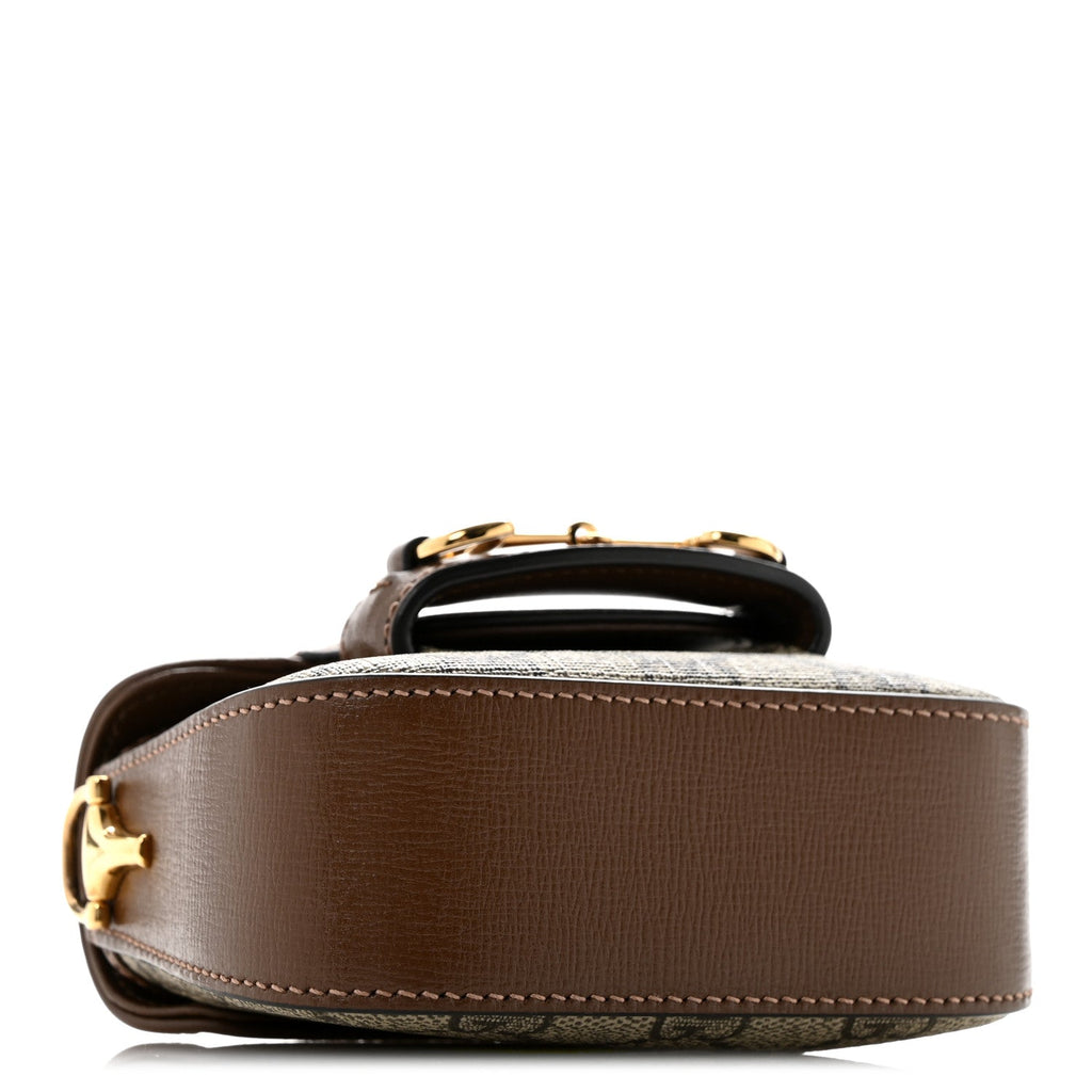GG Supreme Monogram Azalea Calfskin Web Horsebit 1955 Wallet On Strap Beige Ebony Brown Sugar