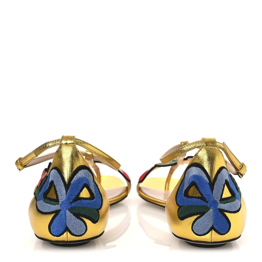 Metallic Nappa Ophelia T-Strap Flat Sandals 36 Gold