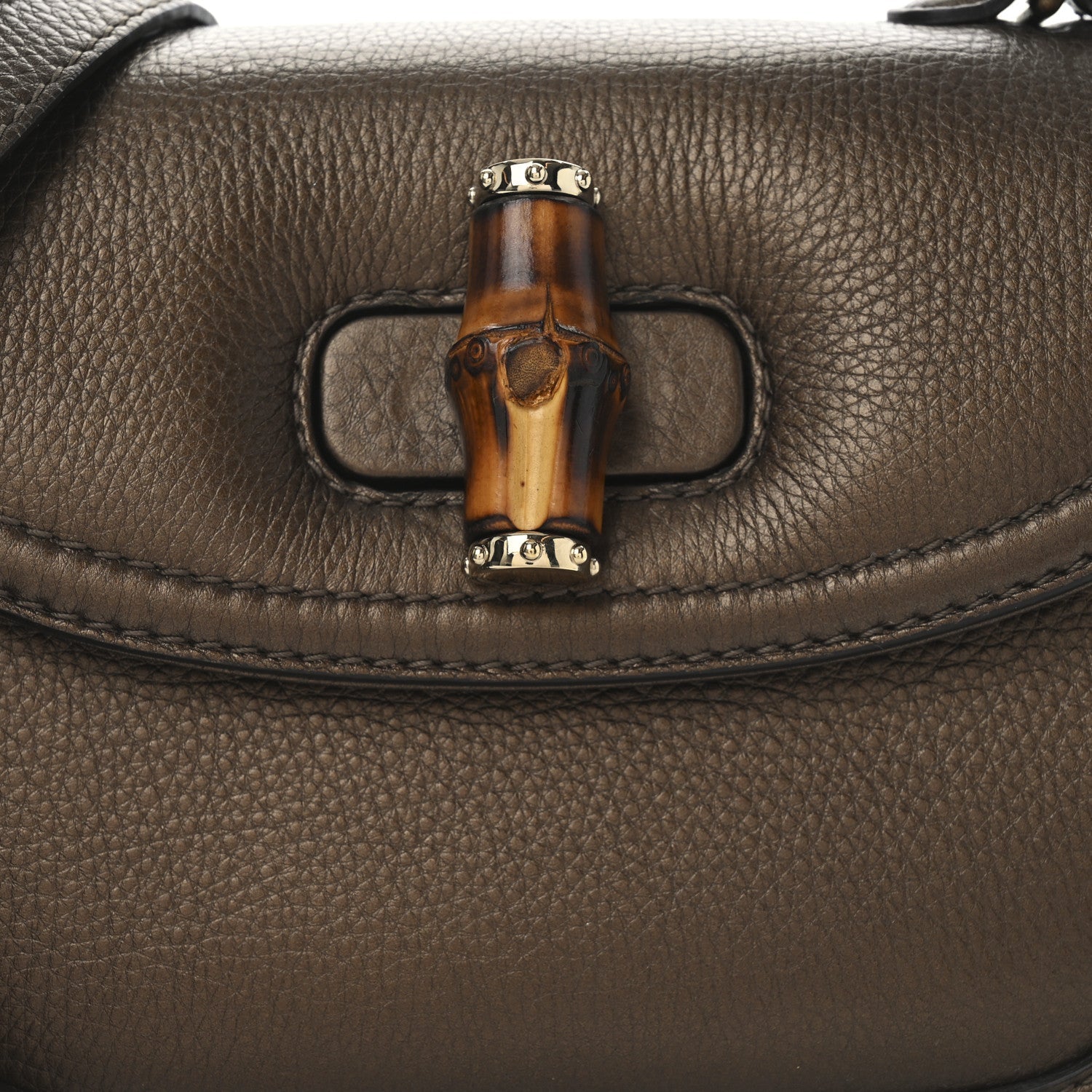 Metallic Calfskin Medium New Bamboo Top Handle Bag Bronze