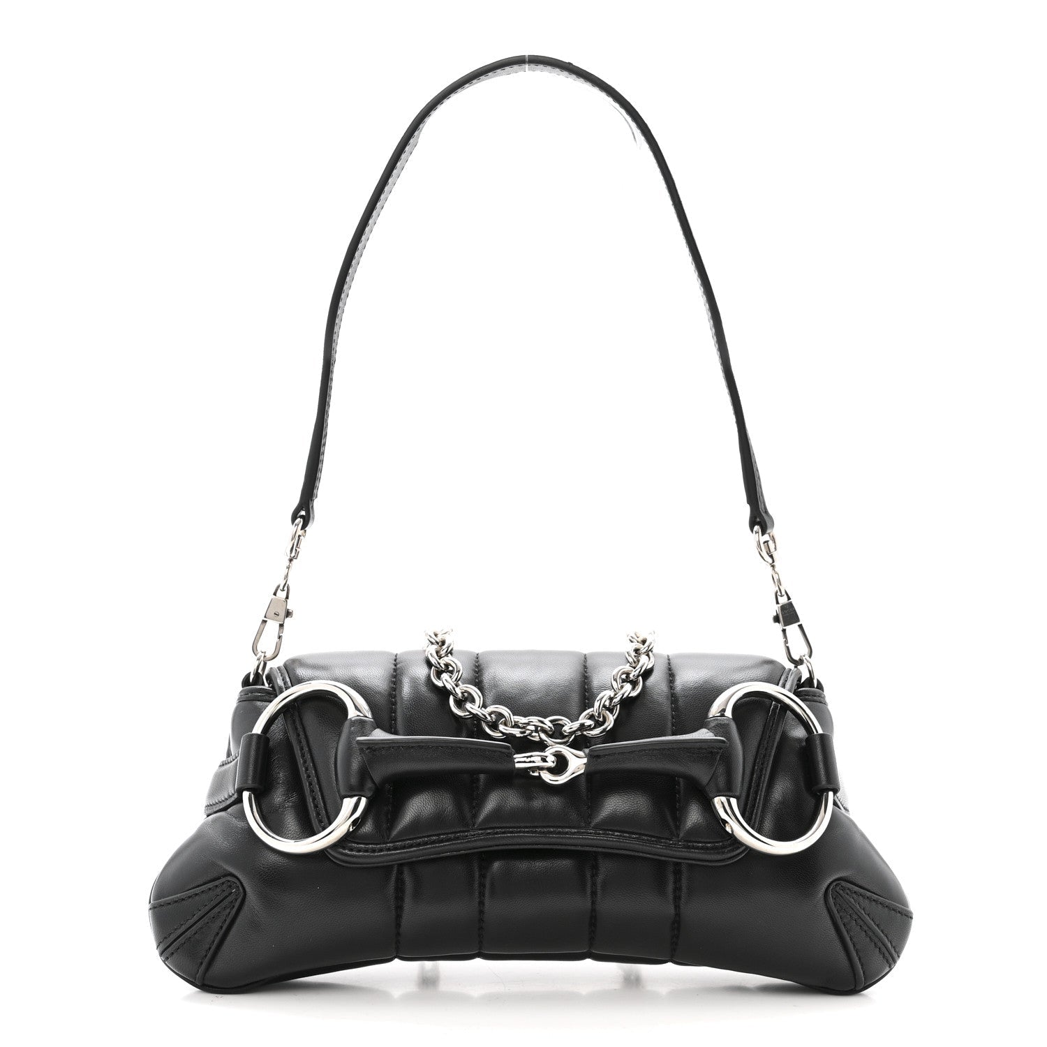 Nappa Vertical Matelasse Small Maxi Horsebit Chain Shoulder Bag Black