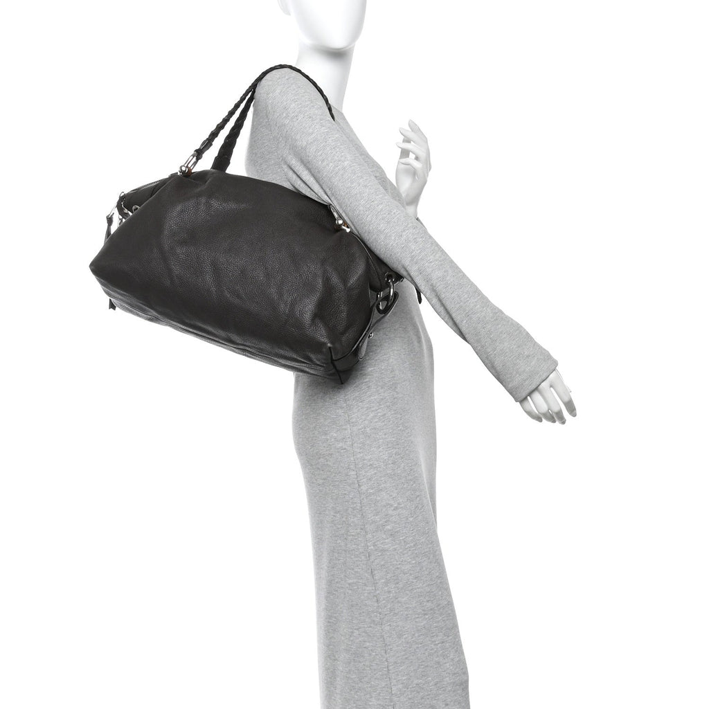 Pebbled Calfskin Large Bamboo Bar Tassel Shoulder Bag Dark Brown