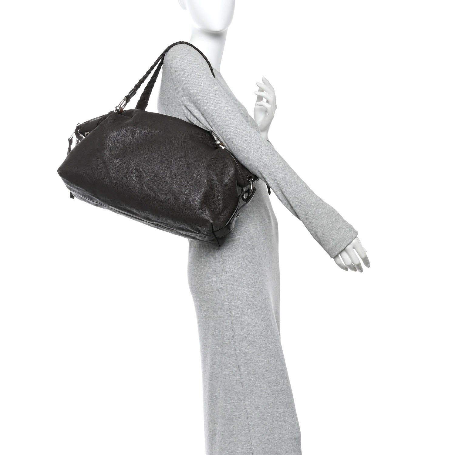 Pebbled Calfskin Large Bamboo Bar Tassel Shoulder Bag Dark Brown