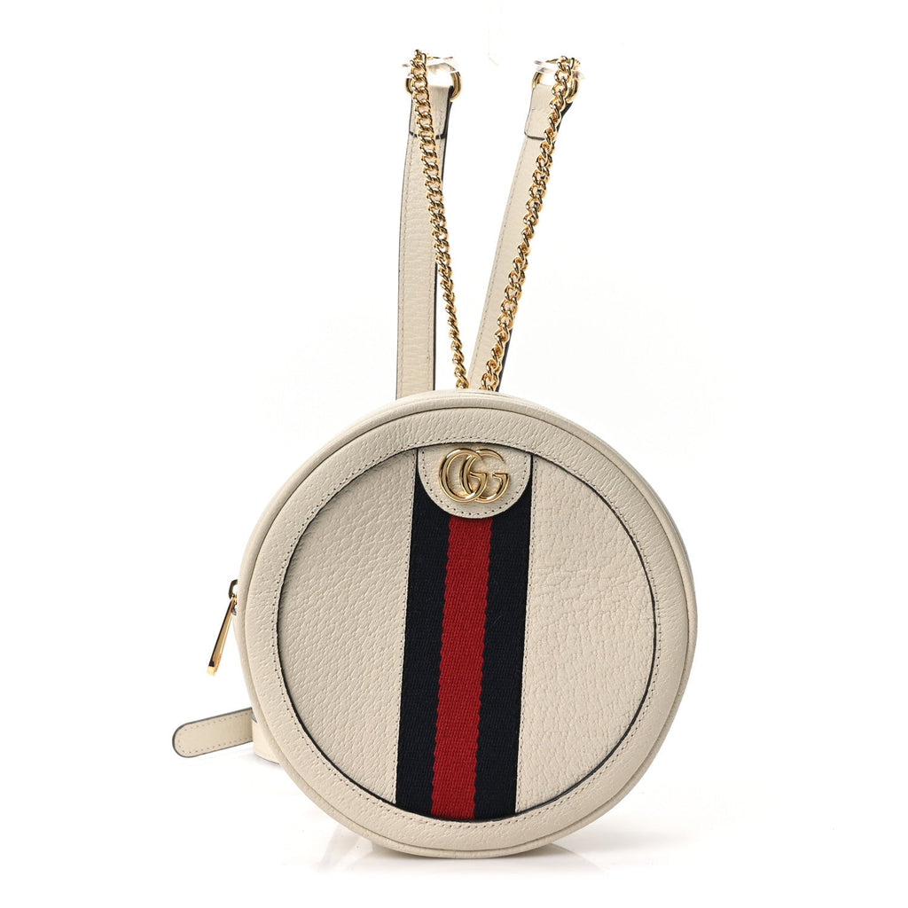 Textured Calfskin Web Mini Ophidia Round Backpack Mystic White