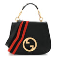 Roxy Calfskin Web Medium Blondie Top Handle Shoulder Flap Bag Black