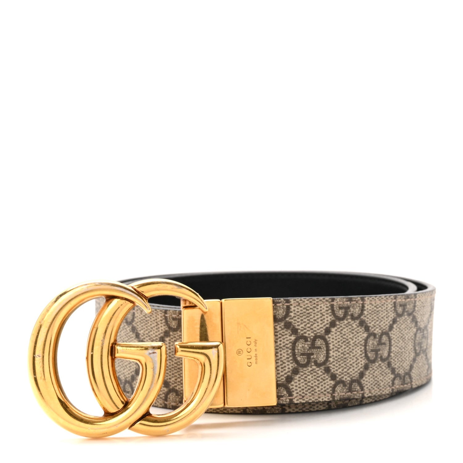 GG Supreme Monogram Plutone Calfskin Double G Reversible 37mm Belt 80 32 Beige Ebony New Acero
