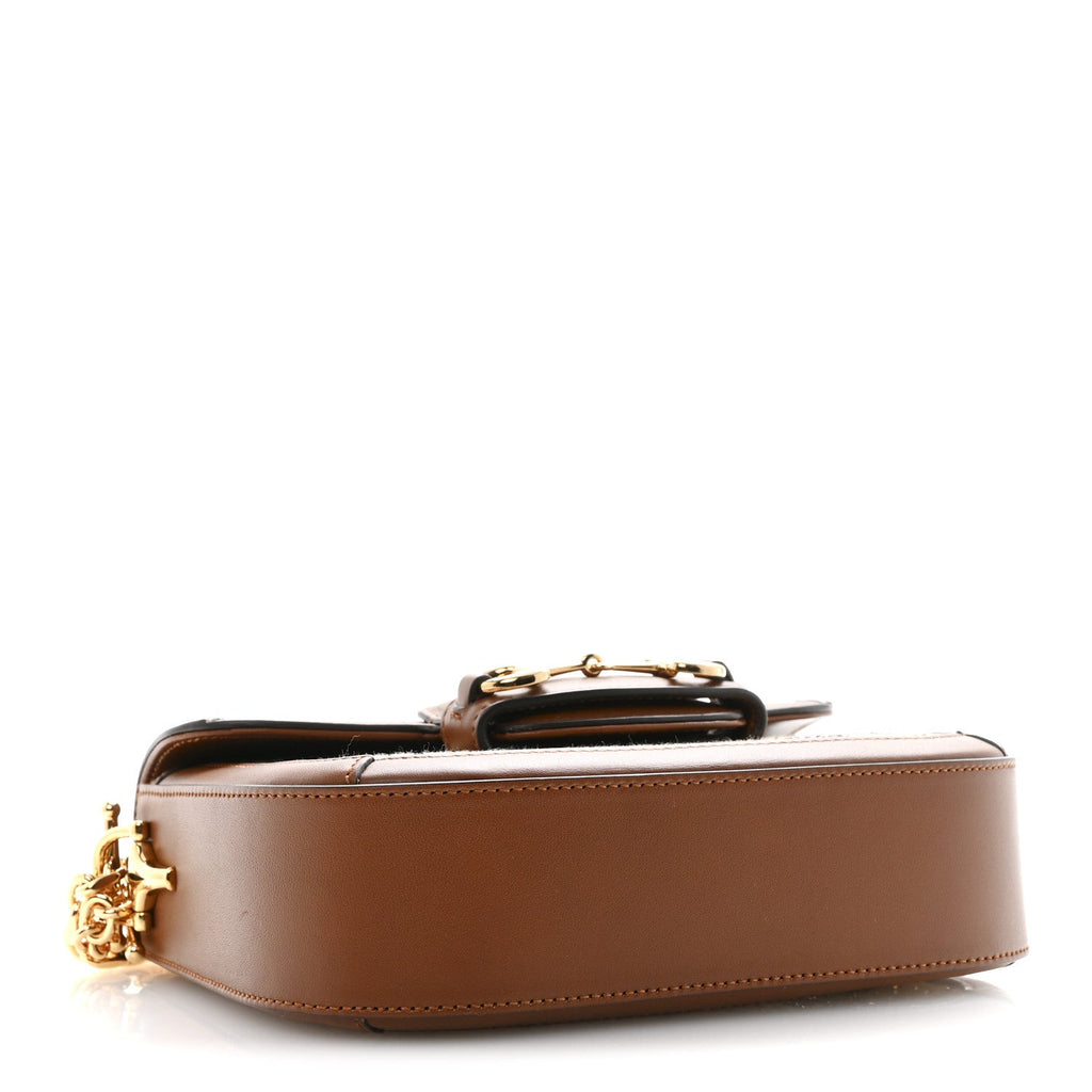 New Canvas Charisma Calfskin Crystal GG Monogram Mini Horsebit 1955 Shoulder Bag Camel Ebony