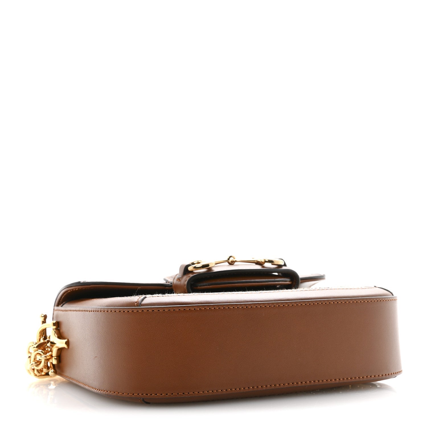New Canvas Charisma Calfskin Crystal GG Monogram Mini Horsebit 1955 Shoulder Bag Camel Ebony