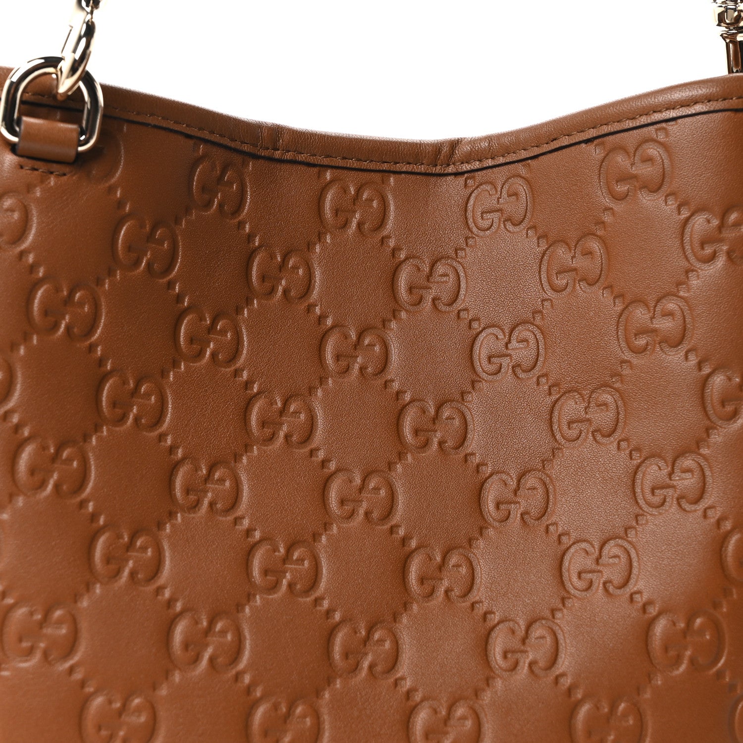 GG Calfskin Embossed Emblem Small Bucket Bag Brown